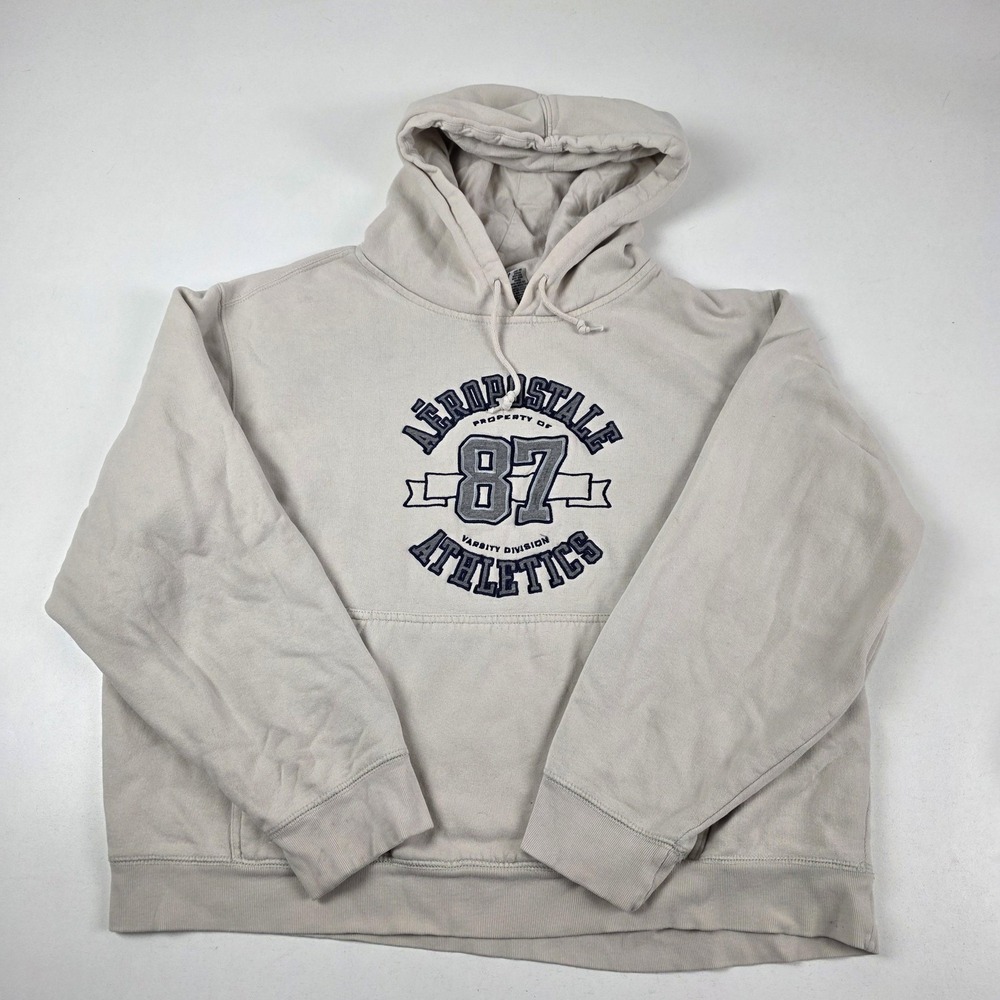 VTG Y2K Aeropostale Hoodie Sweatshirt Mens 2XL Beige 87 Athletics Pullover Logo